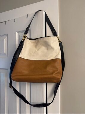 Fossil Two-Tone Cream and Tan Leather Shoulder Bag with Black Crossbody Strap